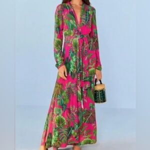 Farm Rio Leaves Pink Maxi, size small NWT